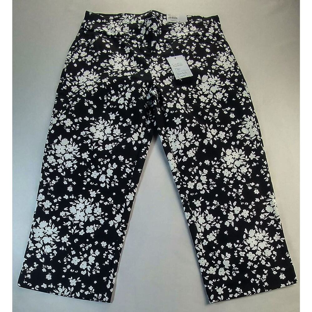 Croft & Barrow Stretch Capri Mid Rise Pants 4 Regular Black & White  New